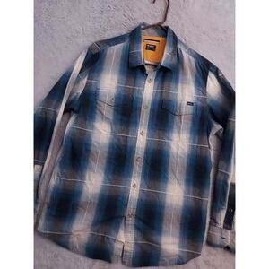 RVCA Shirt Mens Large Blue Plaid Long Sleeve Surfer Skater Casual Cotton Pockets